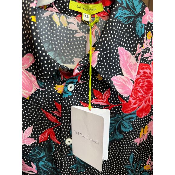 Tell Your Friends Long Sleeve Shirt Button Up Alicia Print Silk Women's XS New - Picture 15 of 16